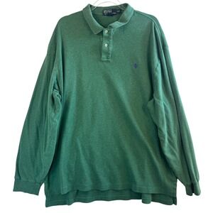 Polo Ralph Lauren L/S‎ Polo Shirt XXL Green Cotton Classic Preppy Heritage READ